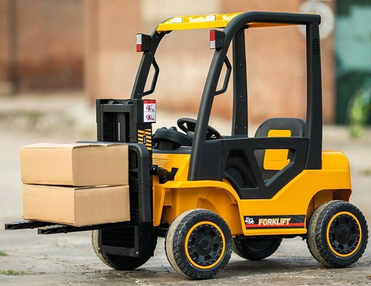 Heftruck Elektrischs Kinder Geel - 1 persoons - Incl. Bluetooth en incl. vork | Elektrische kinderauto - Inclusief afstandsbediening - Gratis verzending - KiddoCars